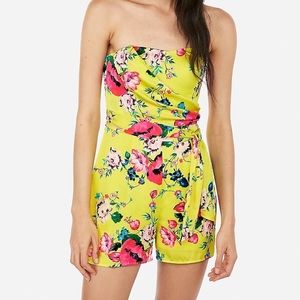 Yellow flowered strapless romper